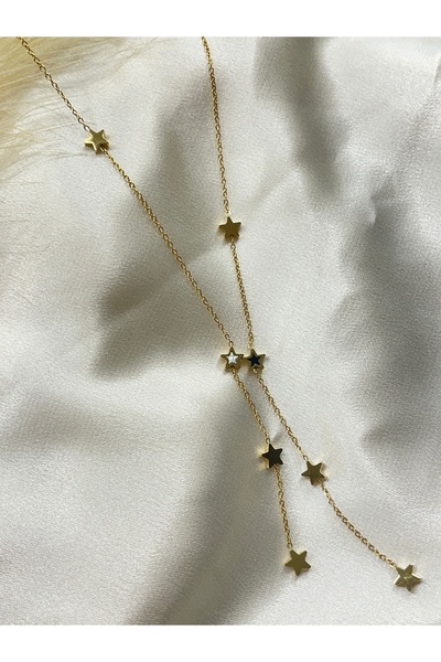 Onsiletişim LOTUSBYBUKET çelik gold yıldız detaylı çift sallantılı zincir Y d...