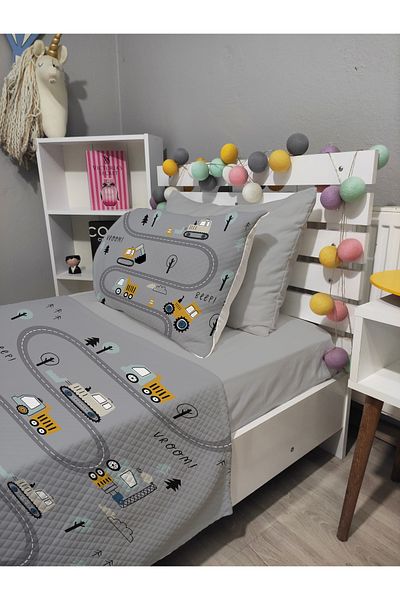 yok yok evim eve dair her şey 4 Piece Scoop Workmen Single Pique Bedspread Set with Patterned Elastic Sheets