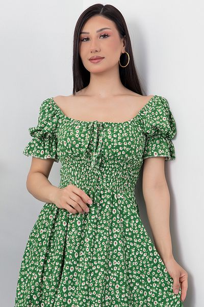 PULLIMM Square Neck Floral Pattern Gimpel Dress Shz20261