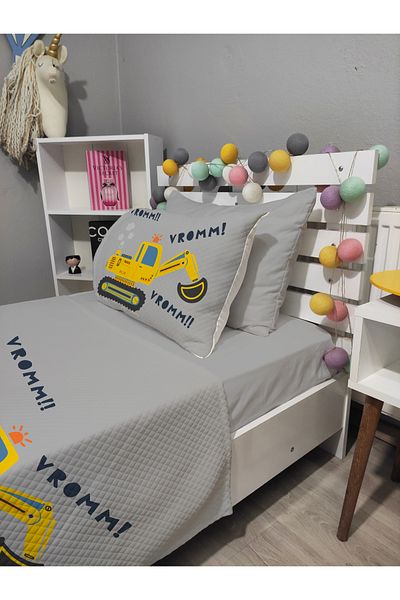 yok yok evim eve dair her şey 4 Piece Scoop Workmen Single Pique Bedspread Set with Patterned Elastic Sheets