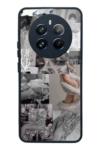 Spoyi Oppo Realme 12 Pro Plus Silver Sticker Tasarımlı Glossy Telefon Kılıfı