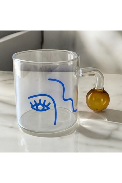 holy Göz Baskı Detay Borosilikat Bardak Kahve Çay Bardağı Dekoratif