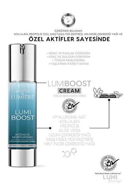 SAINT DE LUMIERE LUMIBOOST 72 Saat Etkili Nem Koruyucu Nemlendirici, Yaşlanma Karşıtı Krem 50ml-Kolajen,B5,Hyaluronik