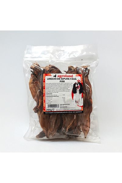 Agroland Dog treats, hairless rabbit ears, 250g