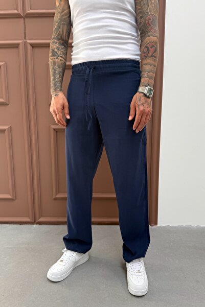 MADZEYMODA Чоловічі баггі широкого крою з подвійною тканиною та еластичним поясом, сині джоггер-штани KE-7000
