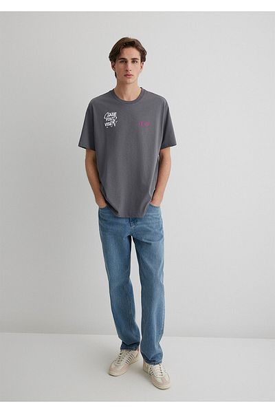 Mavi Chase Your Vision Printed Gray T-Shirt Loose Fit / Loose Relaxed Cut 0612721 -70096