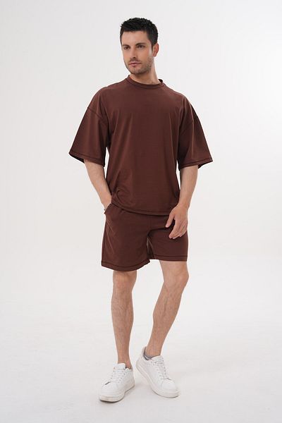 ACTIVE MODA - Men's Cotton Tshirt - Shorts 2 Pieces Suit with Laces Large Size