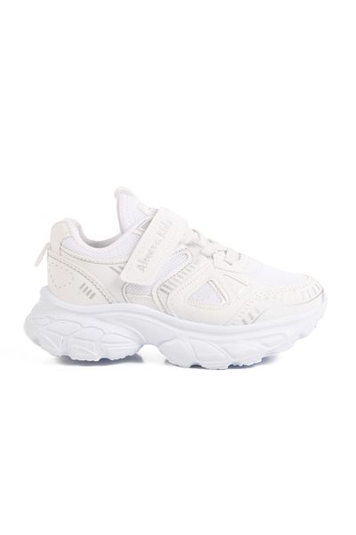 AYAKMOD Pantofi sport pentru fete cu plasă cu velcro alb 1500 P