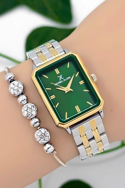 Daniel Klein Steel Cord Women Wrist Watch 3 Atm Water Resistant Silver-Gold-Green Zmdk1185