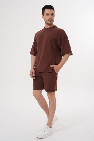 ACTIVE MODA - Men's Cotton Tshirt - Shorts 2 Pieces Suit with Laces Large Size