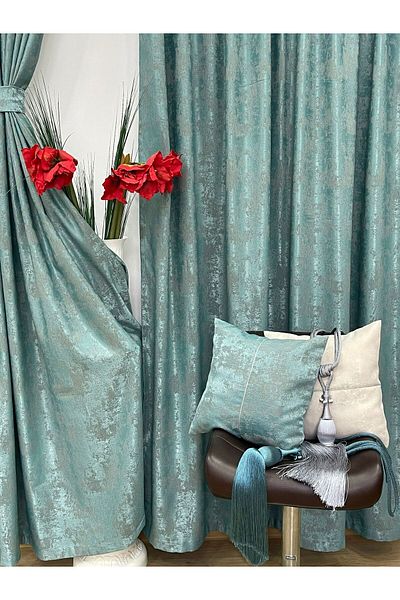 Liz Line Set doua draperii semiopace, bleu, "Imaginaria" by Liz Line, 2x140x245cm, cu rejansa - DR18614