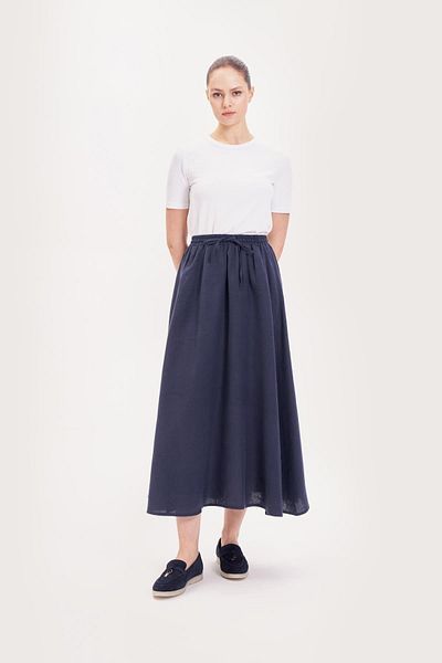 TERZİ DÜKKANI TERMÉSZETES 100% VÁSZON BELI ELASTIC SZOKNYA NAVY BLUE