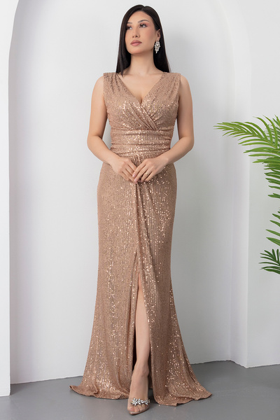 PULLIMM Φόρεμα με διπλό γιακά με παγιέτες AP-3009