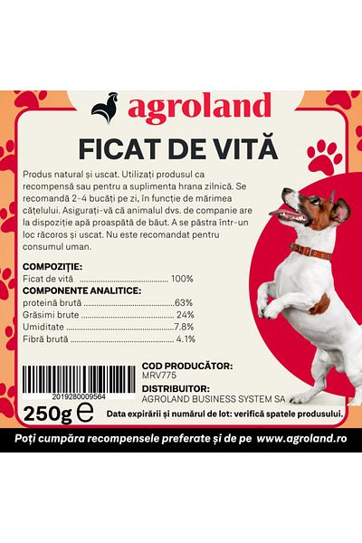 Agroland Recompense pentru caini, ficat de vita, 250g