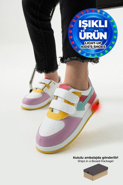 Beınsteps Kız Çocuk Bebek Ayakkabı Rahat Ortopedik Nefes Alır Lila Su Yeşili Kız Çocuk Işıklı Spor Ayakkabı