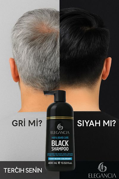 Elegancia Black Hair Shampoo – Special for White Hair - Fast Effect - Whiteness Covering - 400 ml
