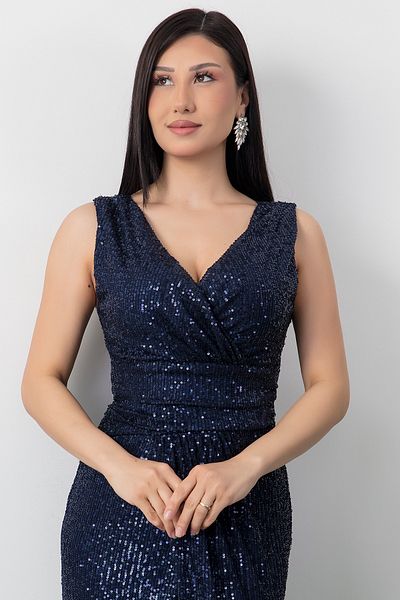 PULLIMM Double Breasted Neckline Slit Pulpayet Dress Ap-3009