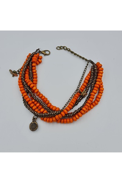 SE Jewellery Collection Selin Ersoy Turuncu Boncuk Detaylı Çok Sıralı Bohem B...