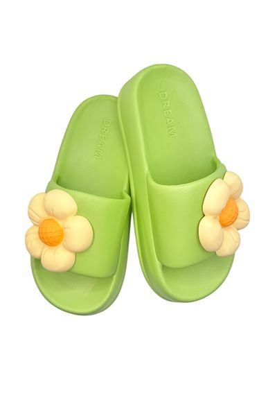 TECOS Women's Slippers, ®, Size 37-38, Green With 3D Flower Print, Very Light, 24 Centimeters