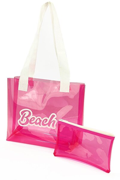 umbellatum Kadın Plaj Çantası  Şeffaf  Baskılı  Pvc Plaj Omuz Çantası- 40 mic...