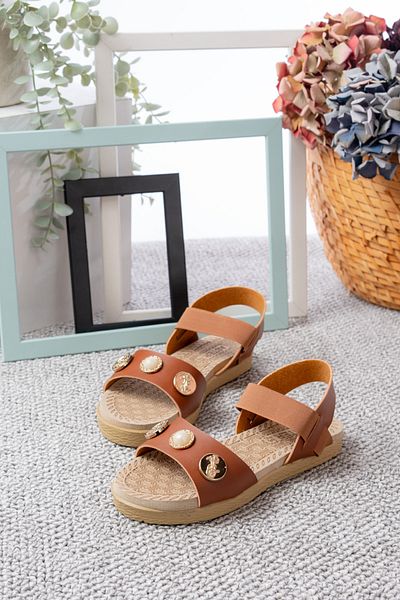 TERLİKLAND Sandale de damă cu velcro cu detalii de piatră