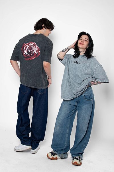 Sekizbiraltı Alert Rose Printed Oversize Unisex Washable Μαύρο Tshirt