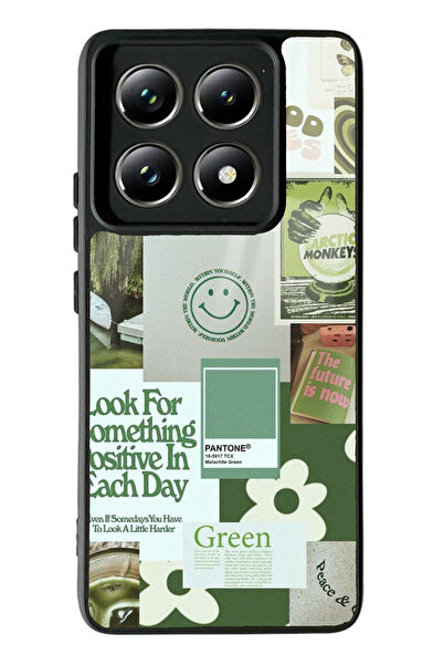Spoyi Xiaomi Mi 14 T Pro Green Sticker Tasarımlı Glossy Telefon Kılıfı