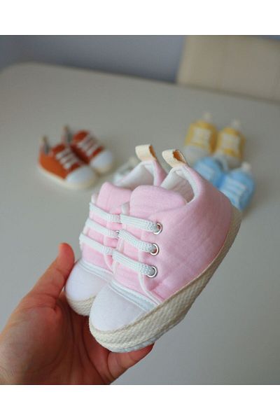 TinyAlp Eid Summer Lace-Up Muslin Fabric Natural Design Baby Shoes
