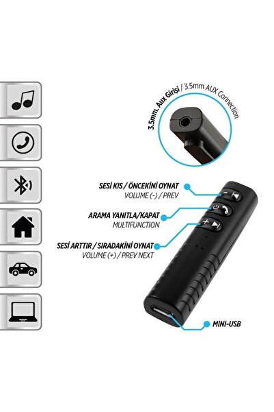 BTM OTOMOTİV AUX Bluetooth Kit Dönüştürücü AUX'a Tak Kablosuz Olarak İster Konuş İster Müzik Dinle