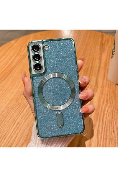 REDz Accessories Carcasă cu sclipici, Magsafe cu protecție glitter, compatibilă cu Samsung S23 Plus, protecție completă, verde mentă