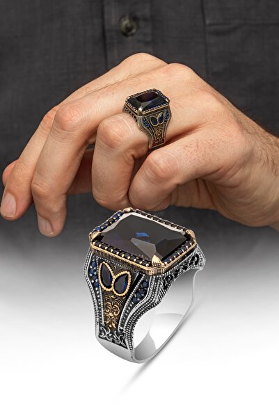 ALYANSEVİM Parlament Mavi Taşlı 925 Gümüş Erkek Yüzük