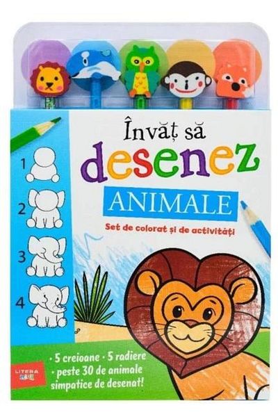 Editura Litera Learn to draw. Animals. Coloring and activity set (contains 5 pencils and 5 erasers)