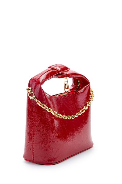 minebag Chain Strap Patent Leather Faux Leather Women's Crossbody Bag Ivy Red