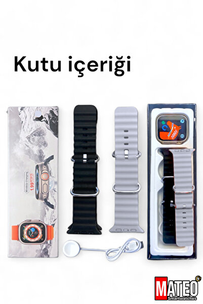 MATEO Akıllı Saat Watch 8 Ultra 45mm 1.99 Inç Türkçe Tüm Telefonlara Uyumlu Bluetooth Arama Gri Smartwatch