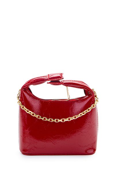 minebag Chain Strap Patent Leather Faux Leather Women's Crossbody Bag Ivy Red