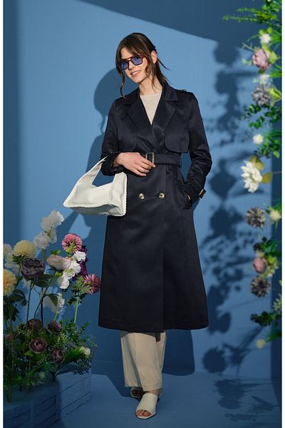 Fatma Atasoy Classic Navy Blue Trench Coat