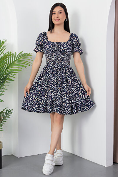PULLIMM Square Neck Floral Pattern Gimpel Dress Shz20261