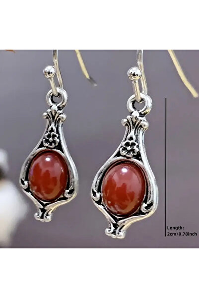 MİLALAZO Oval Kırmızı Zirkonya ile Vintage Bohem Tarzı Küpe Retro Kadınlar İçin