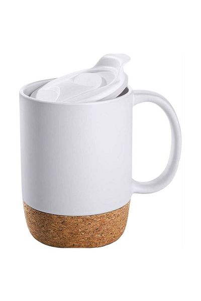 Quasar & Co. Set of 4 coffee/tea mugs, Quasar & Co.®, travel, with to-go lid, cork base, ceramic, 400 ml, white