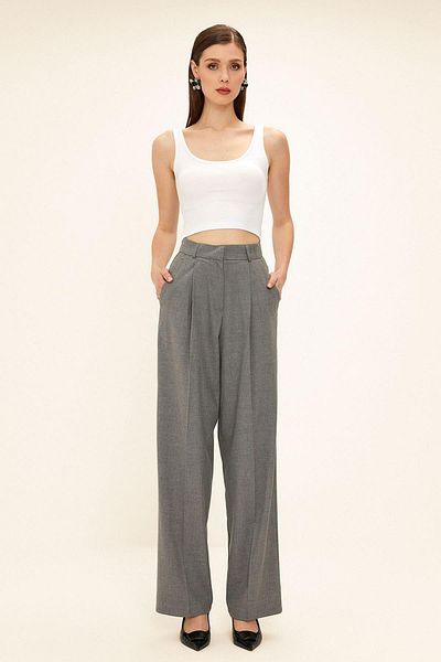 Olcay Pantaloni Palazzo plisați cu talie înaltă GREY 7582