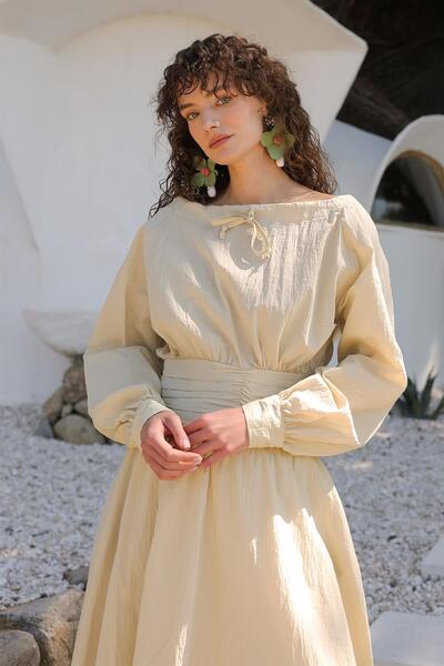 Olcay Blouse Skirt Double Set with Corsage Detail Lemon Mold 9327-Tk