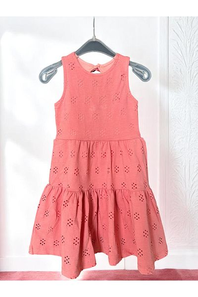 patriko tekstil Girl's Mesh Fabric Lined Pink Back Low Cut Knee Length Dress