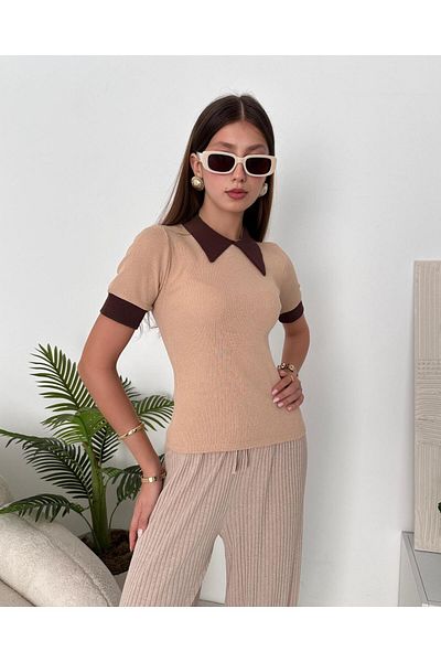 Chicup Γυναικεία πλεκτή μπλούζα με ριμπ λαιμό Polo