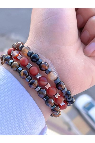 NURSAAT 3 Piece Special Design Unisex Natural Stone Bracelet Chakra, Turquoise, Jade, Agate and Citrine Stones 10