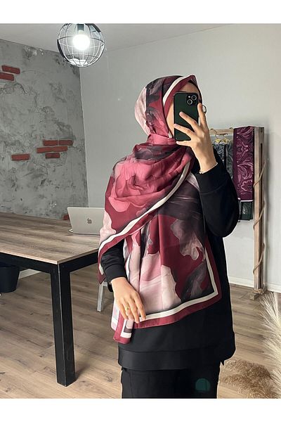 Merwiss Lotus Patterned Soft Burgundy Shawl