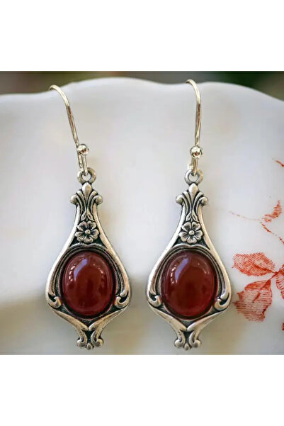 MİLALAZO Oval Kırmızı Zirkonya ile Vintage Bohem Tarzı Küpe Retro Kadınlar İçin
