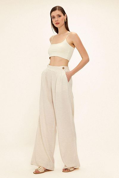 Olcay Pantaloni casual cu pliuri și nasturi BEJ 7581