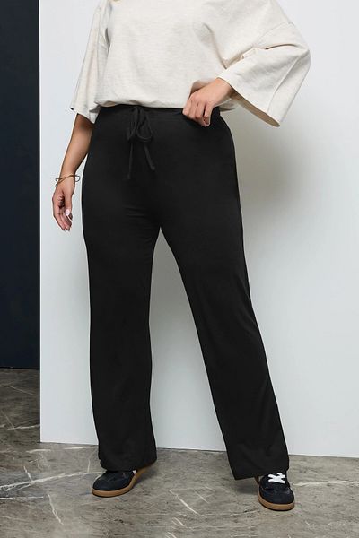 Stil Diva Large Size Elastic Waist and Laced Pocketless Wide Leg Pants037392