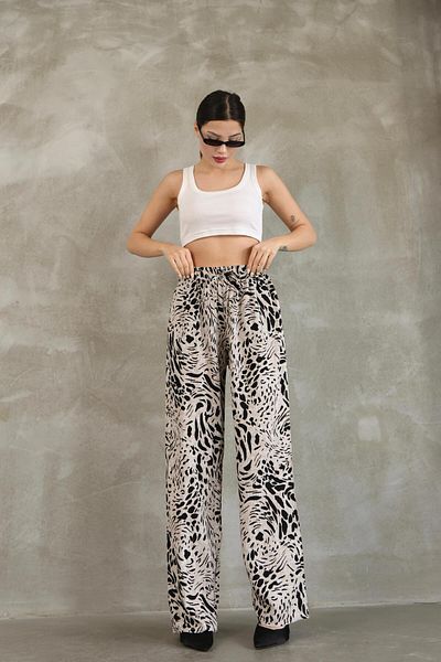 RE7EDİ Black and White Patterned Women's Viscosa Cotton Pants