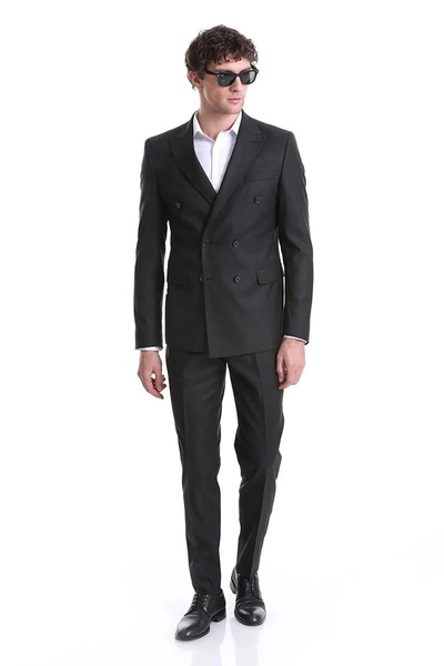 SÜVARİ Süvari Slim Fit Black Straight Double Breasted Suit